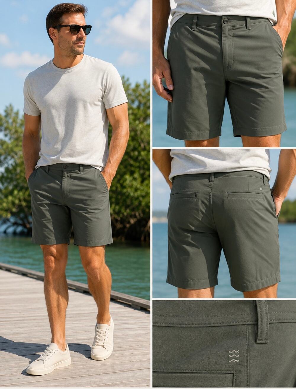 Free Fly Mens Performance Stretch Shorts 38 GrayTravel Hiking 7 Inch